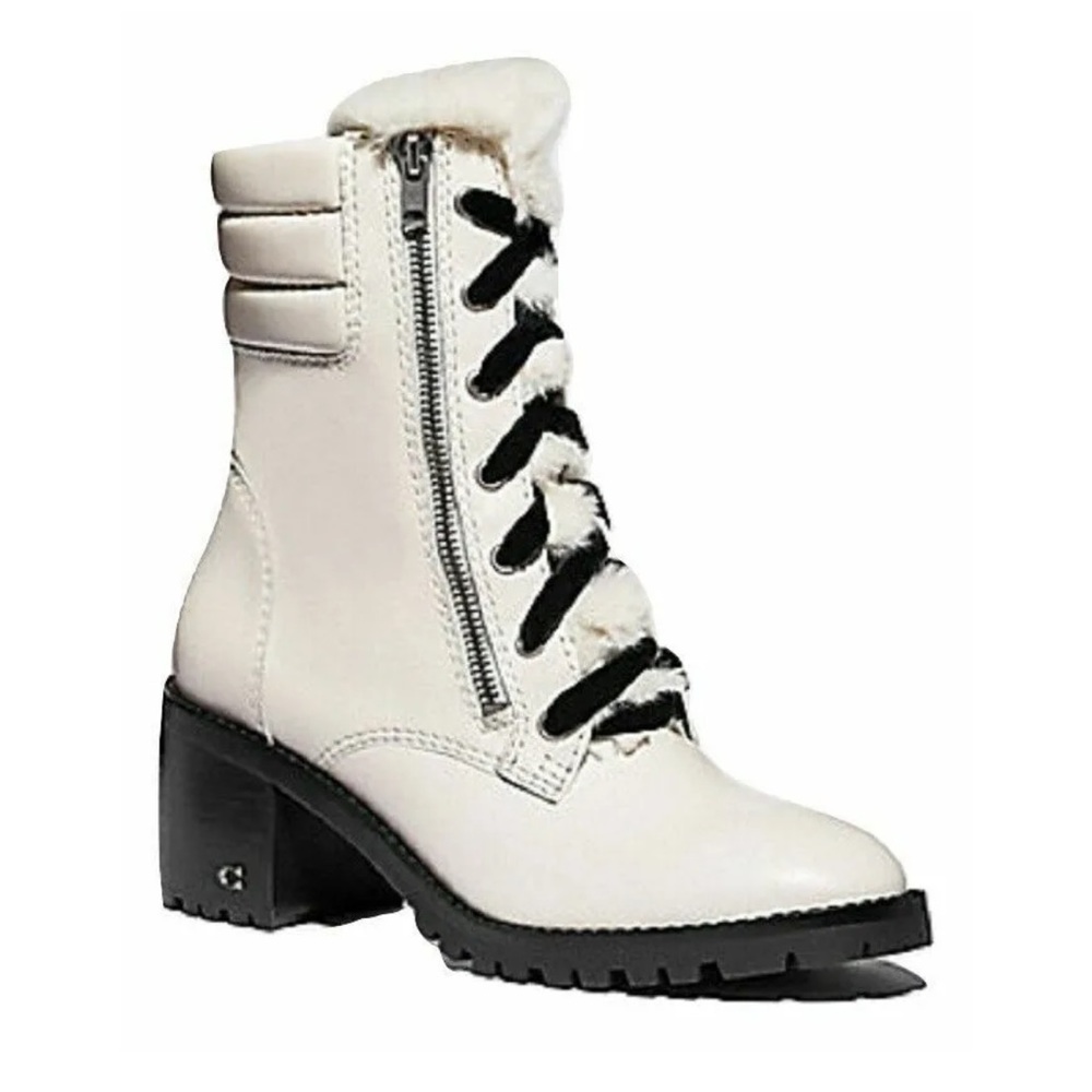 RARE Coach Jenna Boot FG4595 Chalk White with Faux Fur Size 7.5